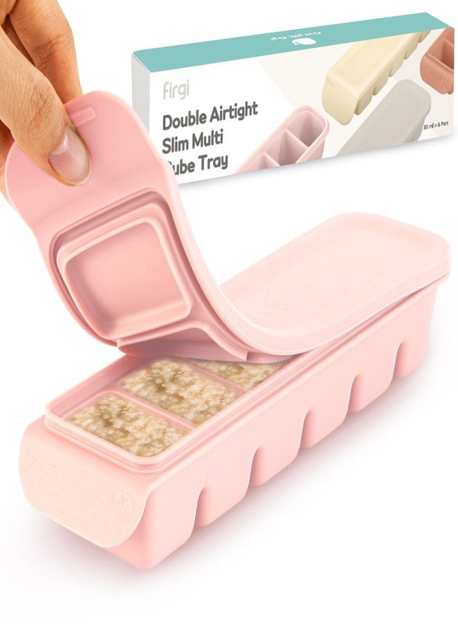 Firgi 1 oz/6 Sections Silicone Ice Cube Freezer Tray with Lid, 100% Food-Grade Platinum Silicone,Leak Resistance & Dishwasher Safe for Baby Food Prep,Breast Milk,Purees - Korean Made, Pastel Pink - Image 1